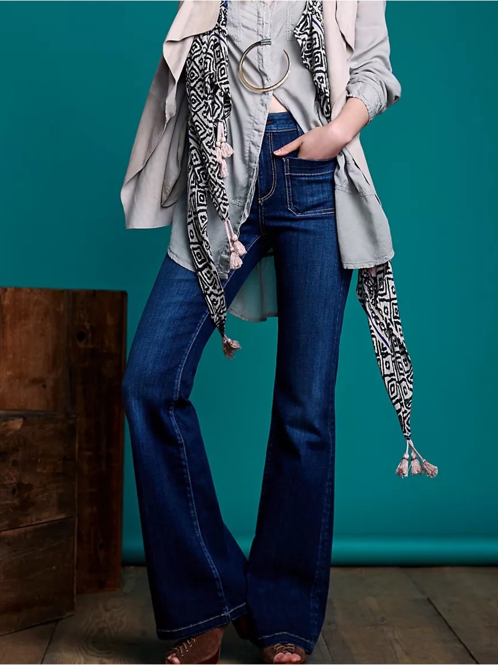 Pilcro and the Letterpress Dark Indigo Flare Jeans